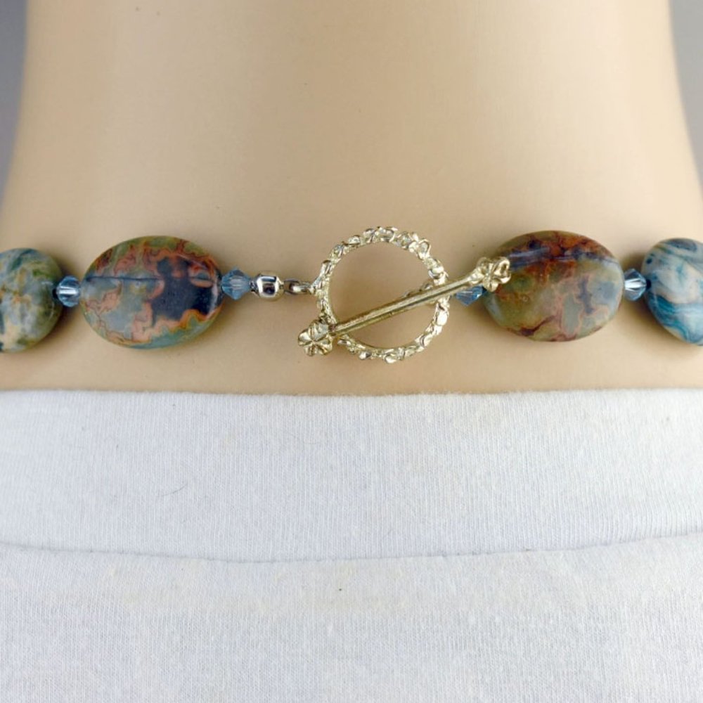 Blue Crazy Lace Agate & Crystal Necklace Set - Picture 3 of 4